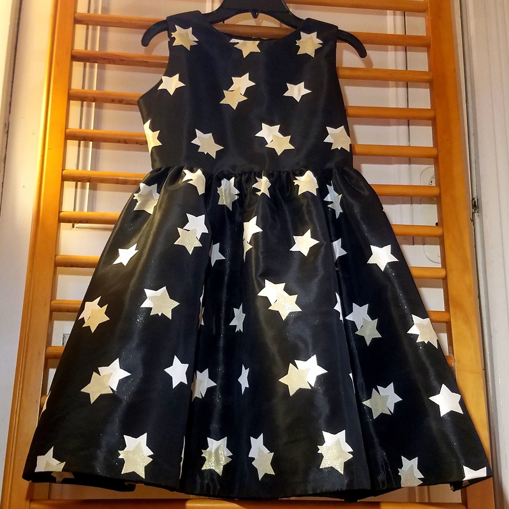 Gymboree Traditions Fancy Black Gold Star Dress 12